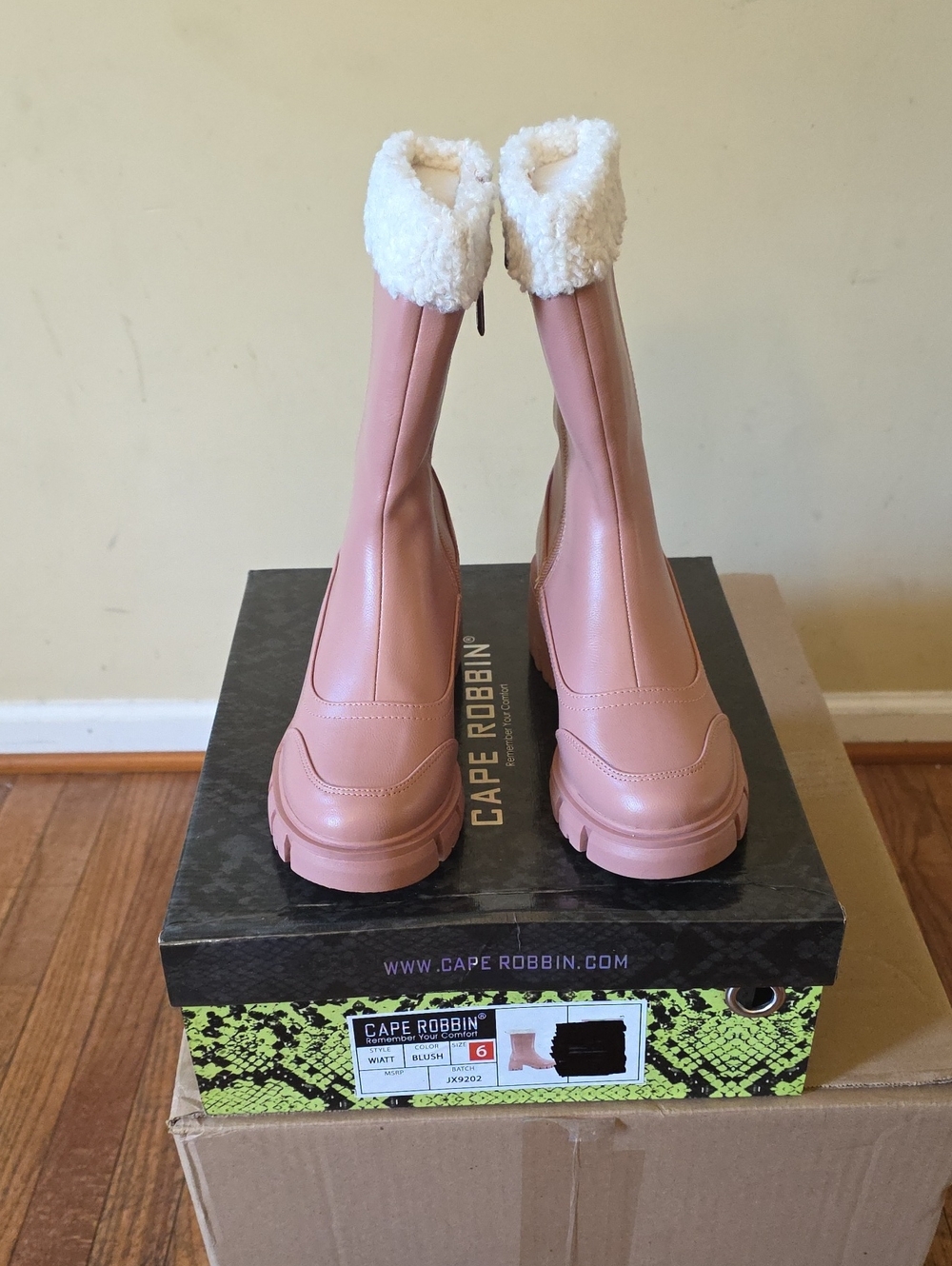 Cape Robbin Blush Pink Faux-Shearling Platform Ankle Boots
